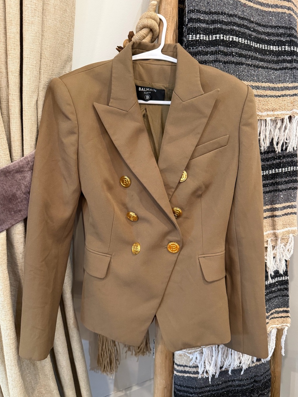 BALMAIN Paris Camel Double Breasted Blazer Size FR 38 / Fits like a Small - Picture 2 of 12